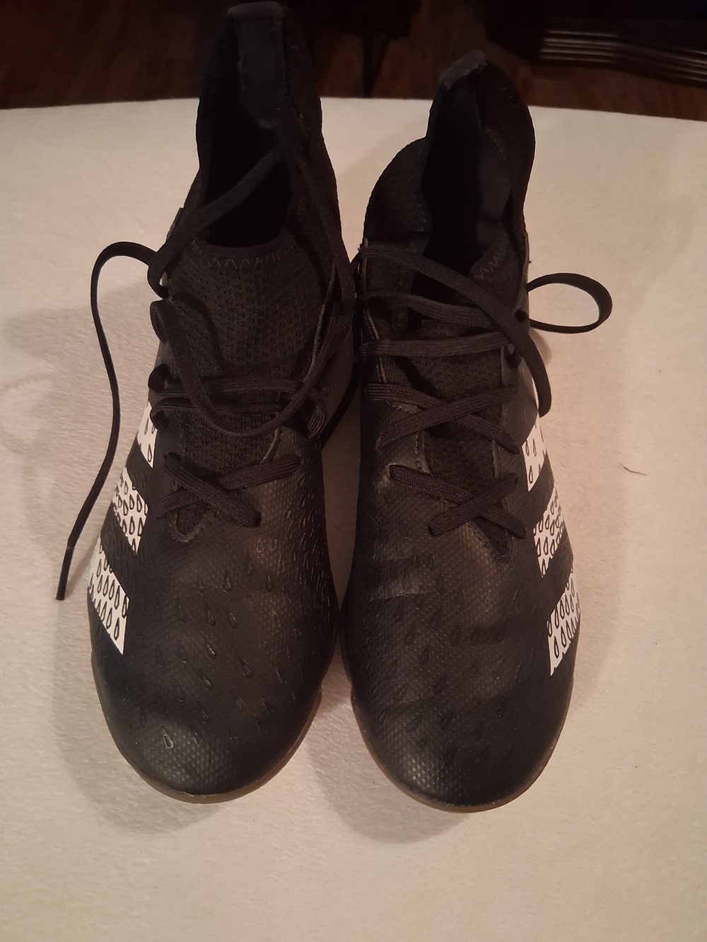 adidas Black Athletic Soccer In Door Cleats with White Three-Stripes